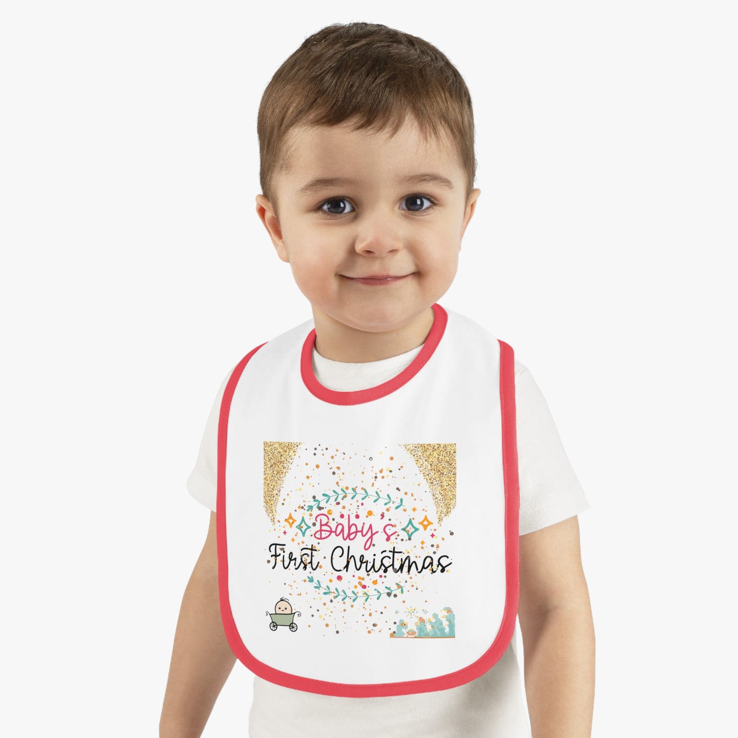 Baby's 1st Christmas Trim Jersey Bib - LOLA