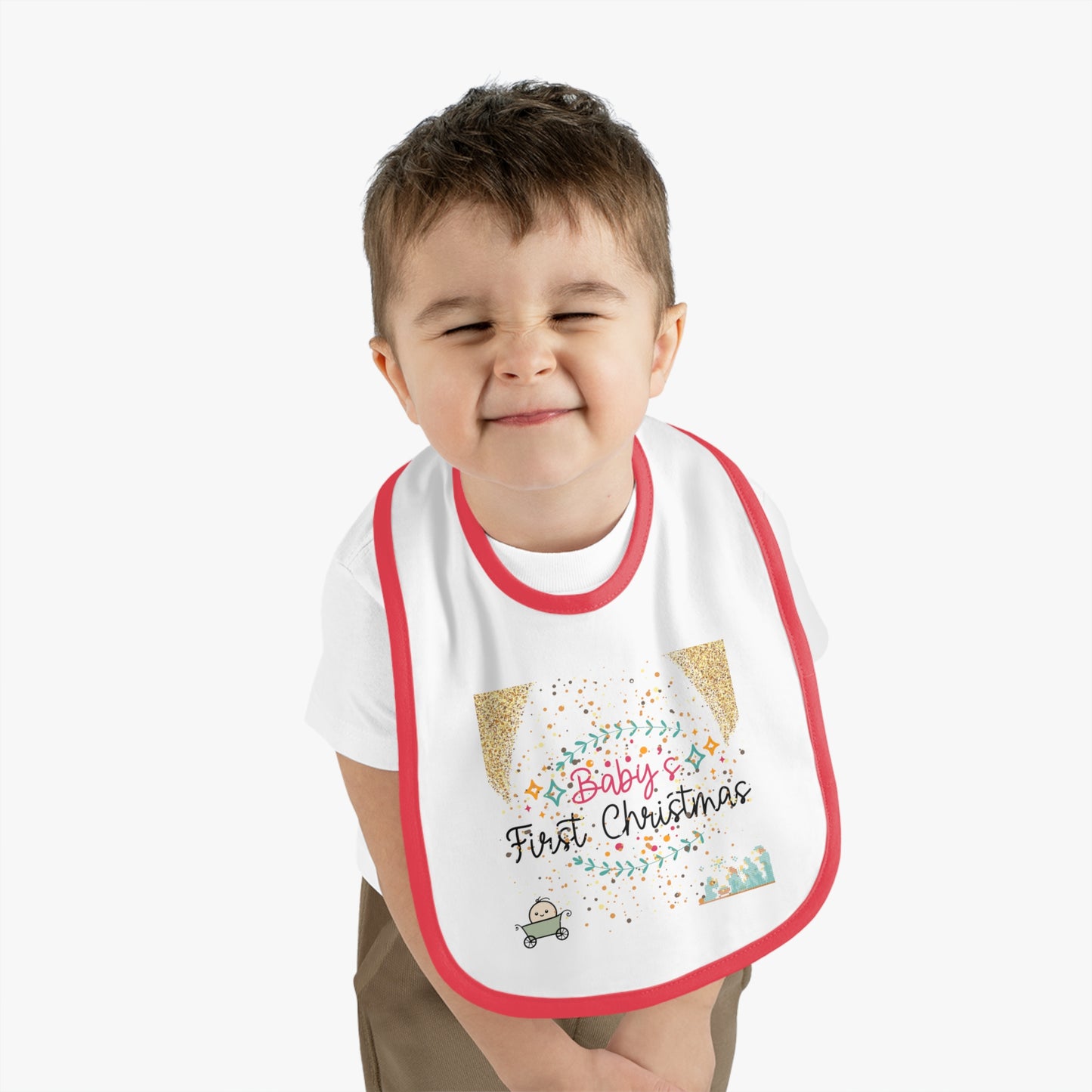 Baby's 1st Christmas Trim Jersey Bib - LOLA