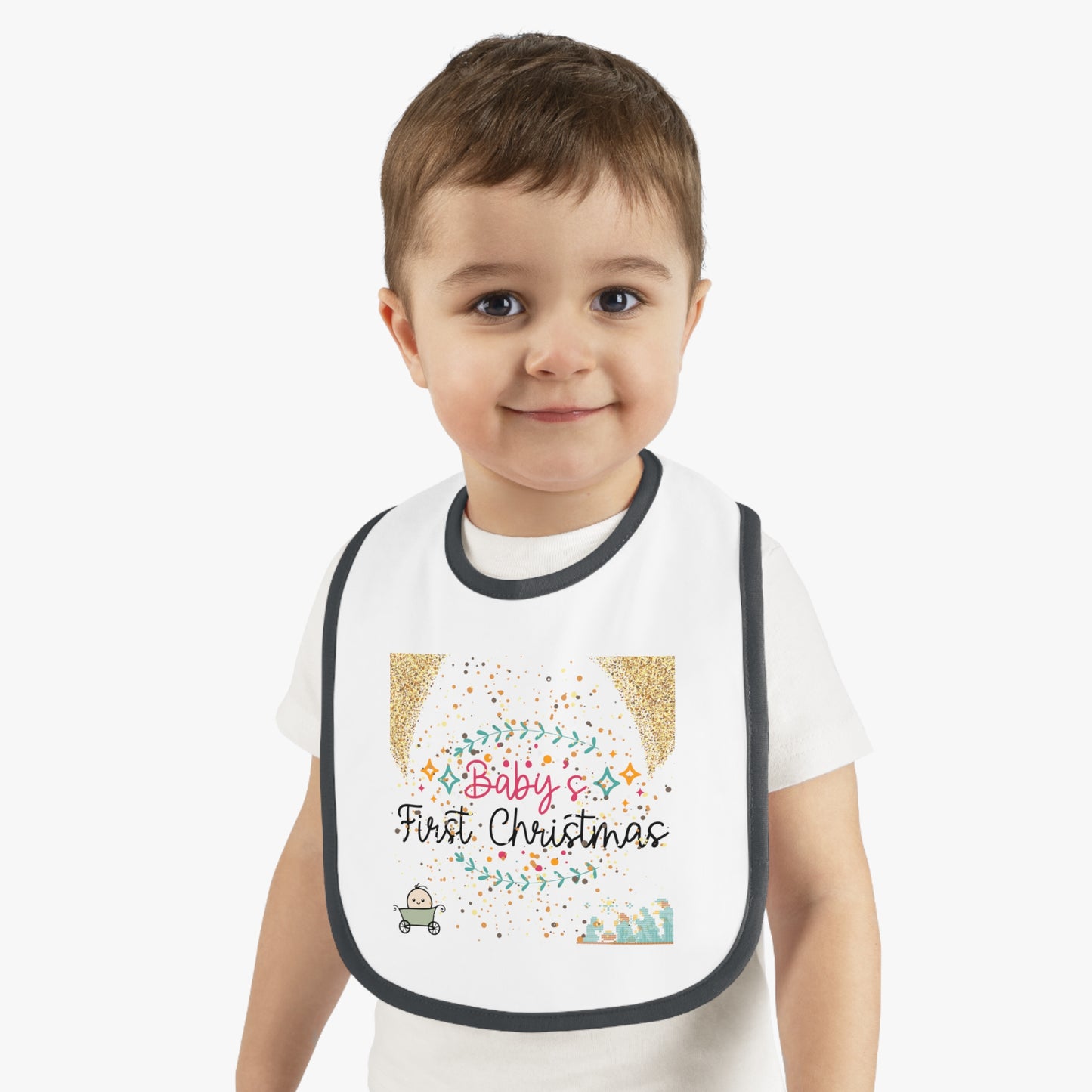 Baby's 1st Christmas Trim Jersey Bib - LOLA