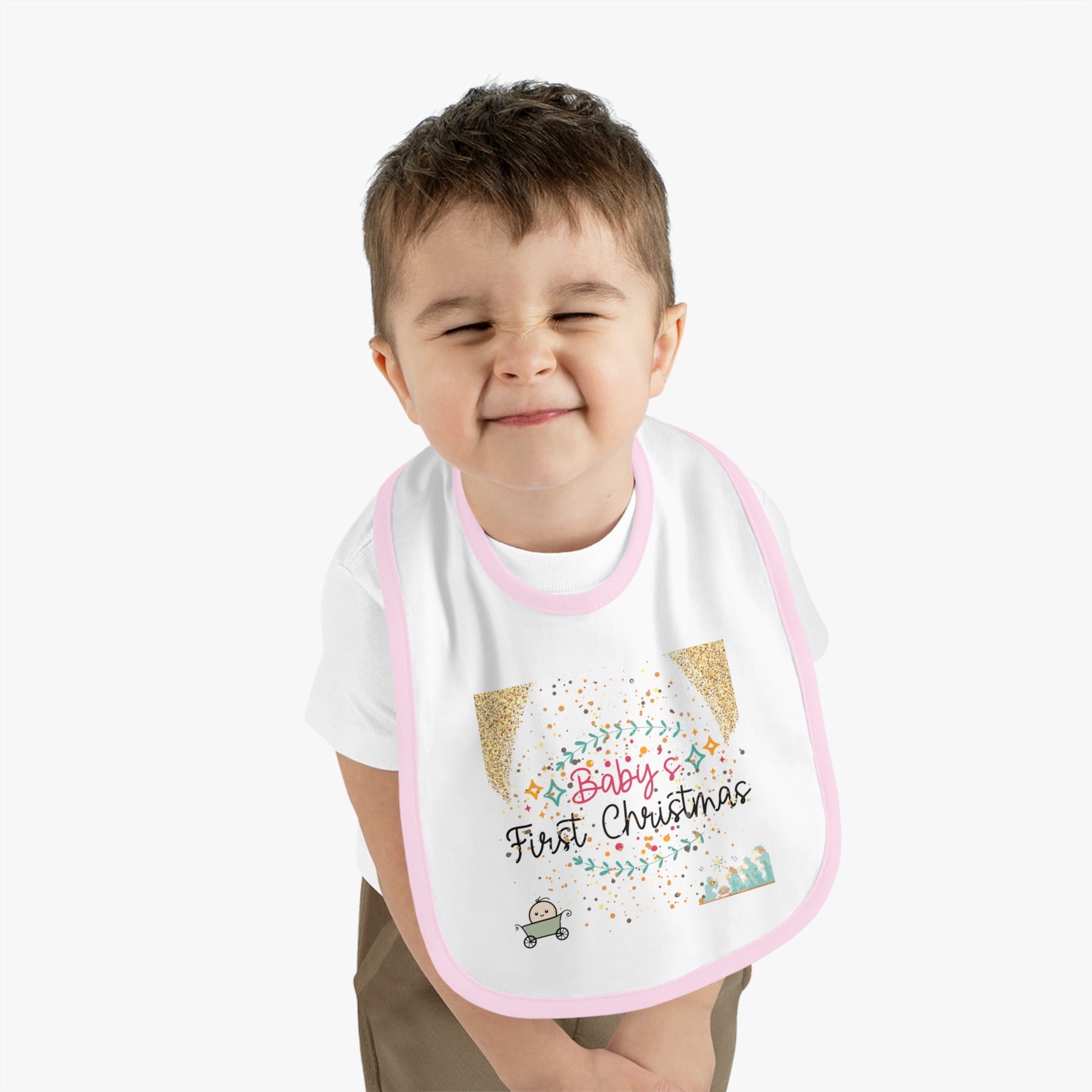 Baby's 1st Christmas Trim Jersey Bib - LOLA