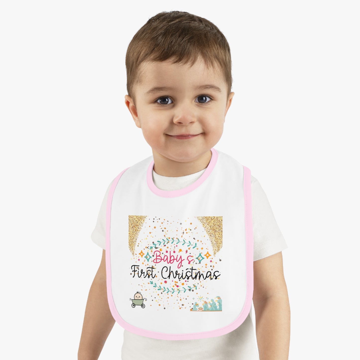 Baby's 1st Christmas Trim Jersey Bib - LOLA