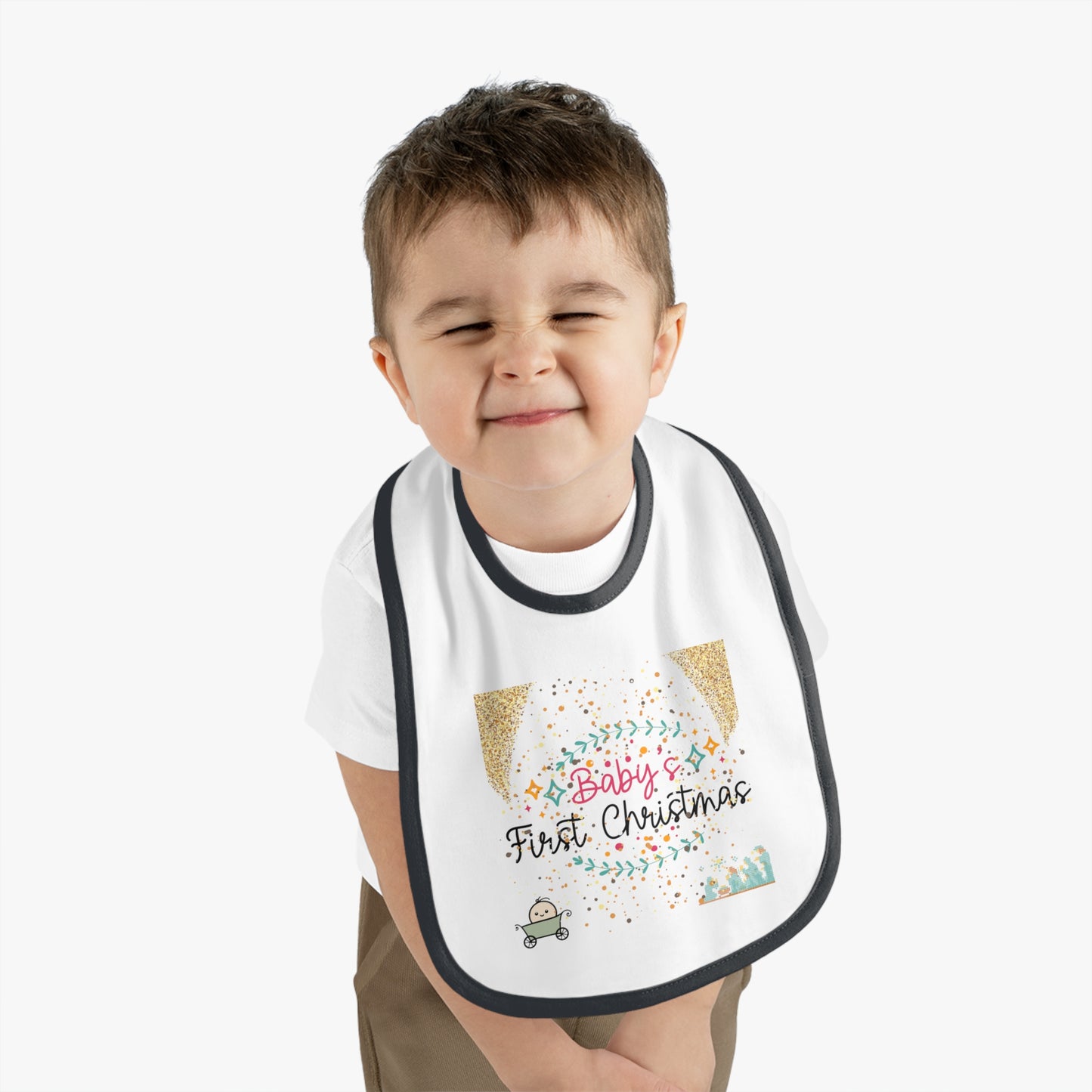 Baby's 1st Christmas Trim Jersey Bib - LOLA