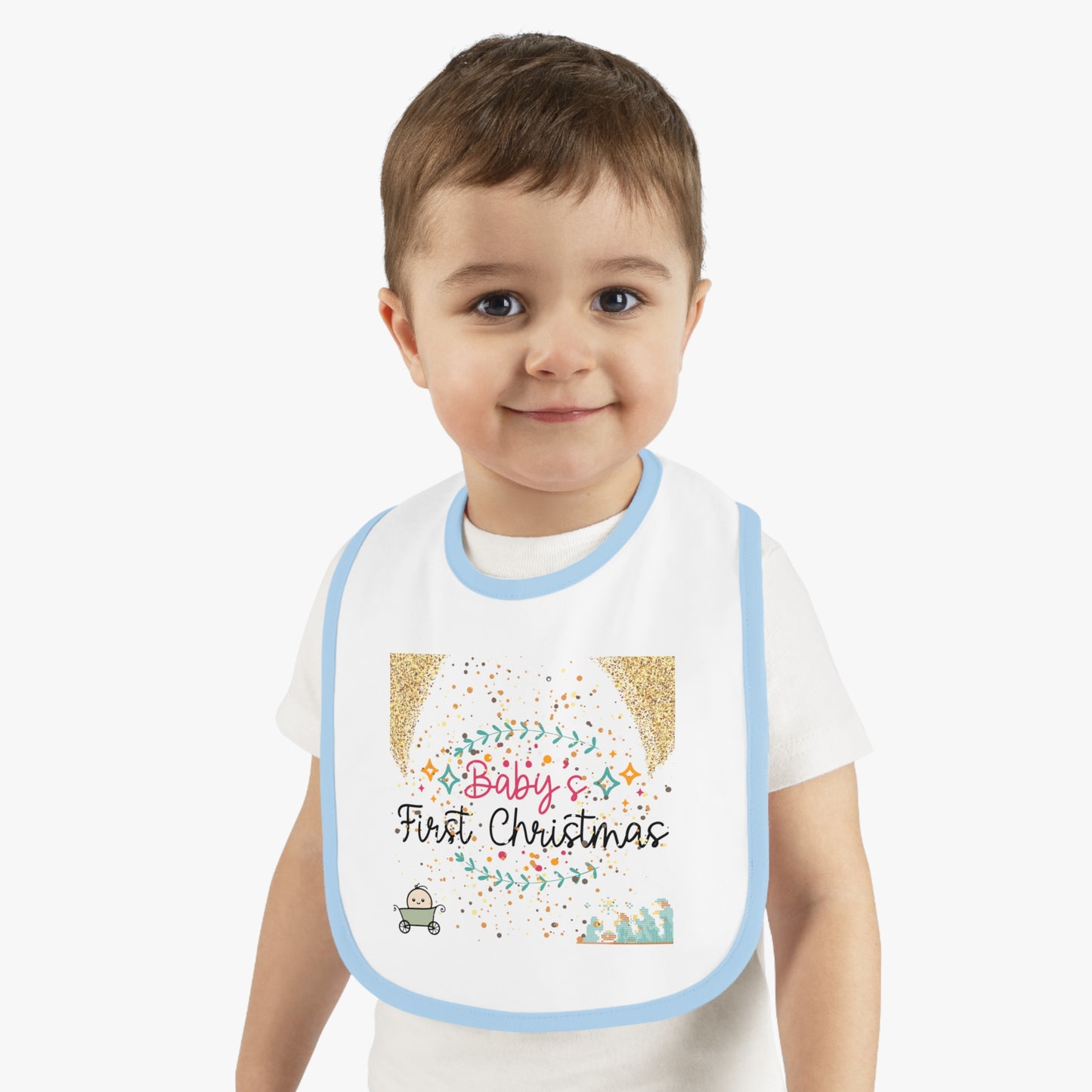 Baby's 1st Christmas Trim Jersey Bib - LOLA